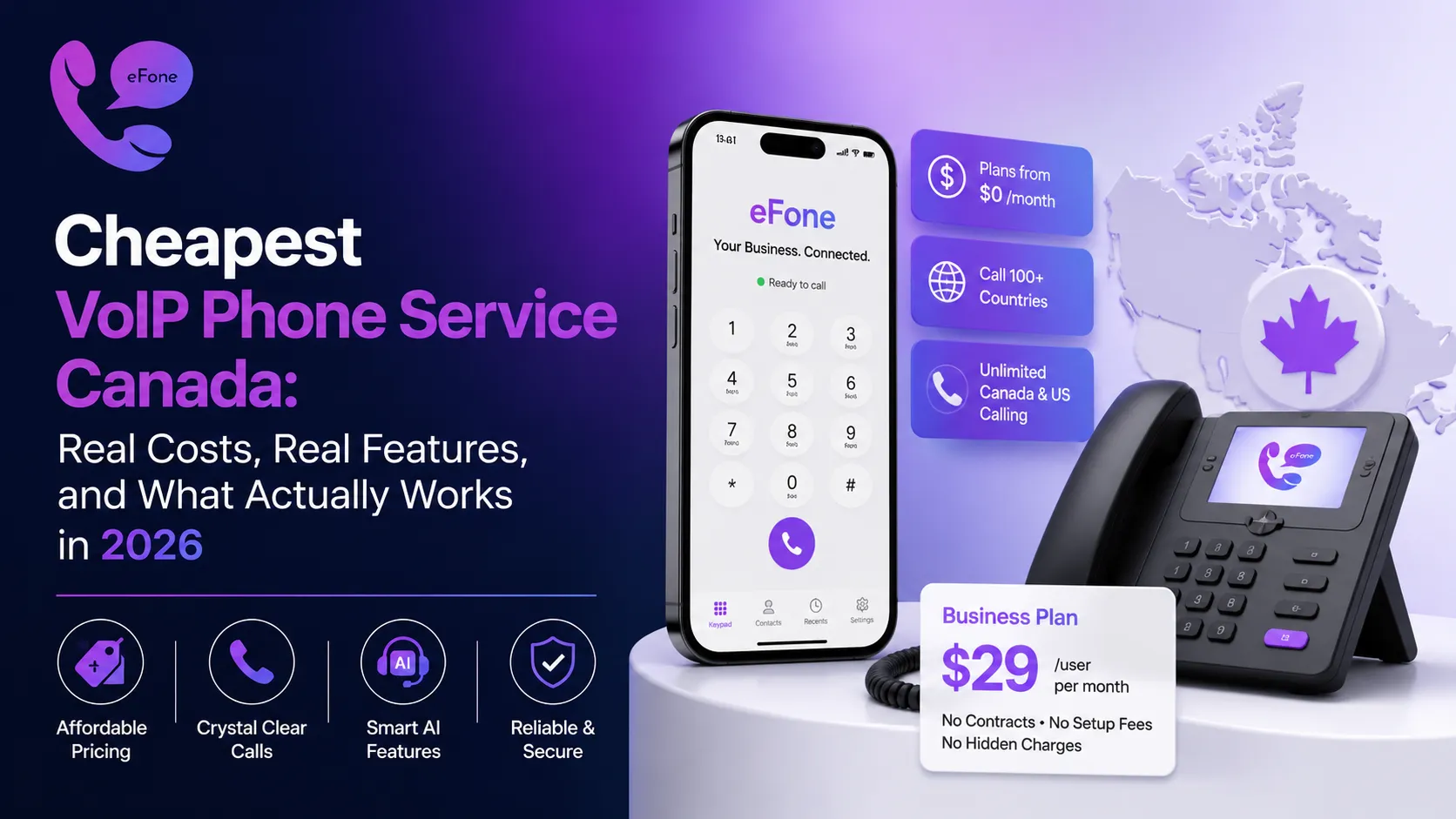 Cheapest VoIP phone service in Canada, eFone plans starting at $0 per month