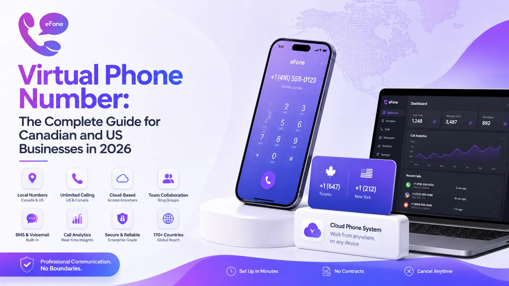 Get a virtual phone number for your business, local Canadian and US numbers with eFone