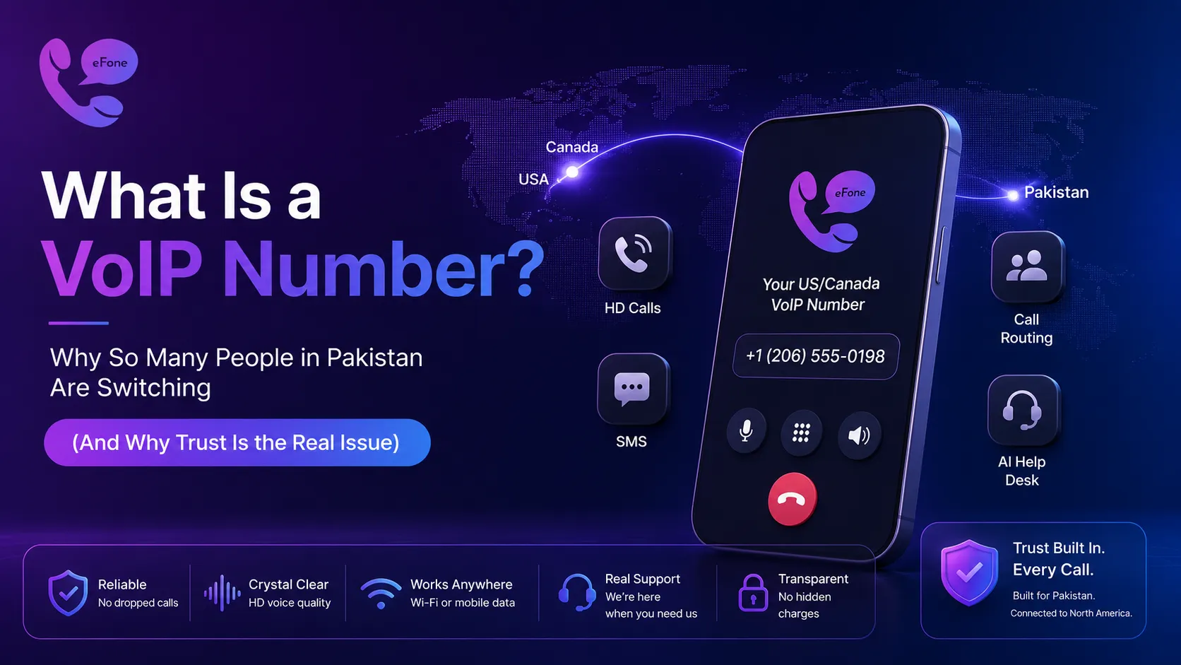 Reliable VoIP number for Pakistan to US and Canada calls with eFone