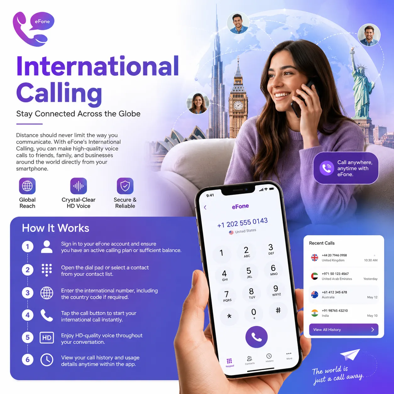 eFone international calling connected across the globe