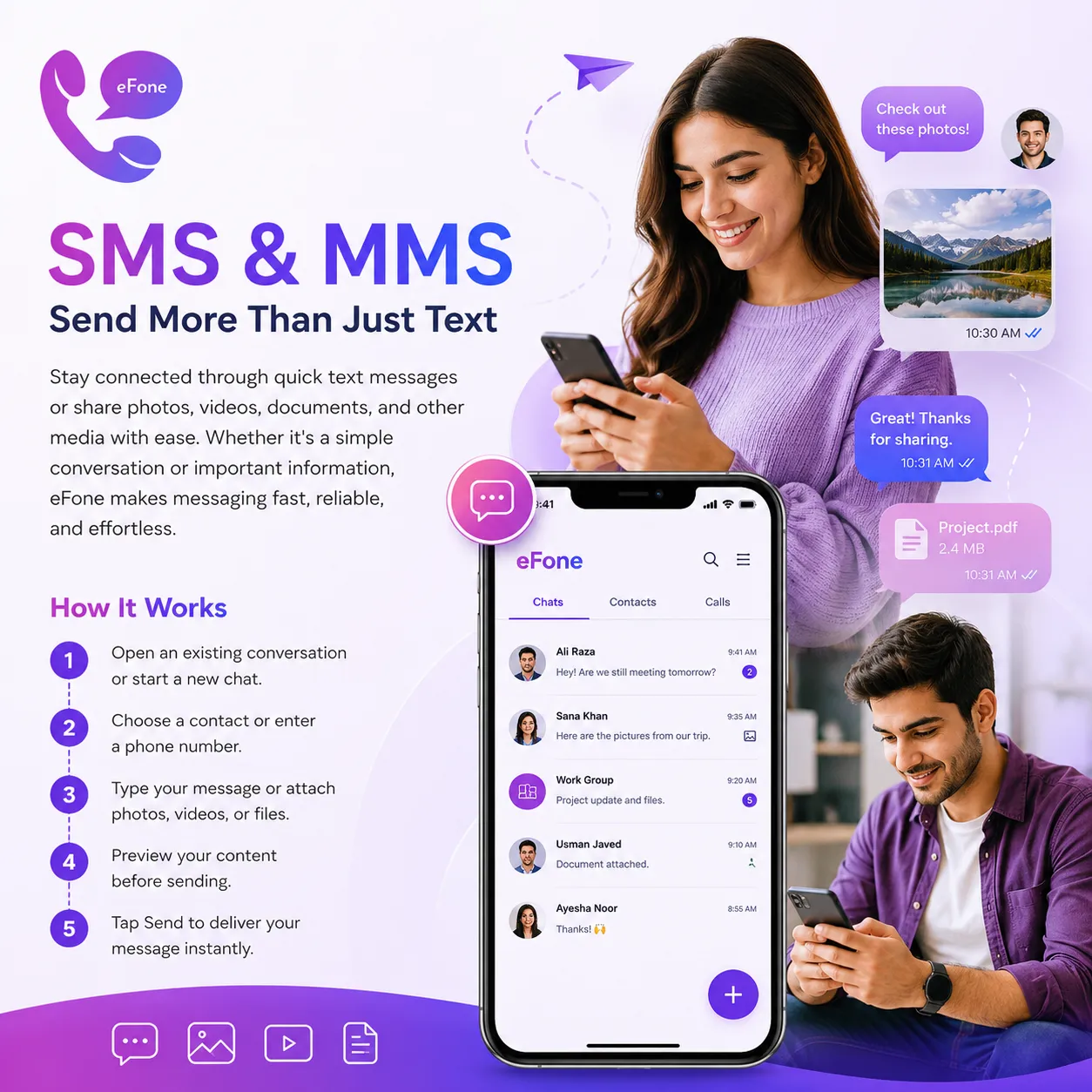 eFone SMS and MMS messaging