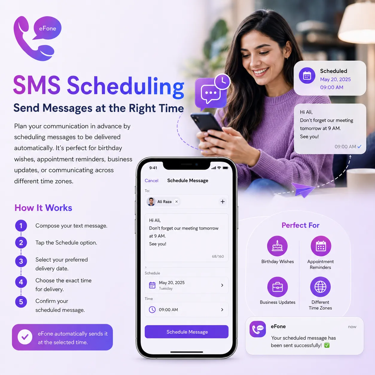 eFone SMS scheduling