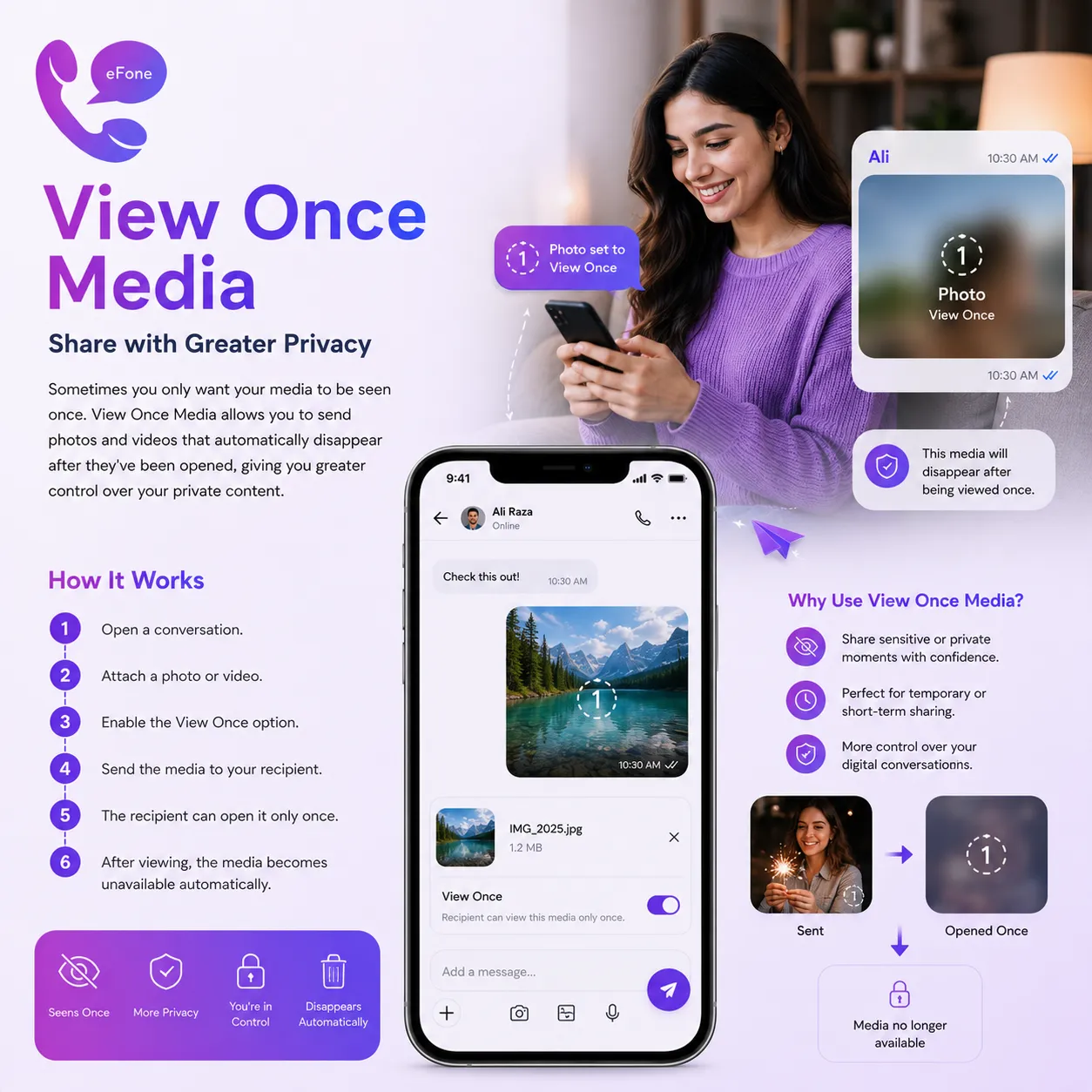eFone view once media for private sharing
